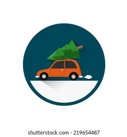 Christmas and New Year.Vector greeting card.Flat icon with long shadow.