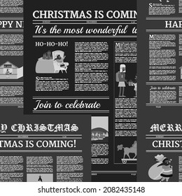 Periódico de Navidad Patrón de fondo negro sin foco. Estilo retro de papel antiguo. Diseño de ilustración de vector
