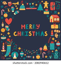 Christmas newy year winter holidays symbols decorative greeting card template vector icons set