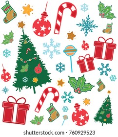 christmas newyear full vector icon color set