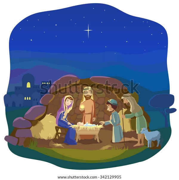 Christmas Night Birth Jesus Christ Bethlehem Stock Vector (Royalty Free ...