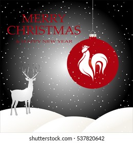 Christmas night card with white cock