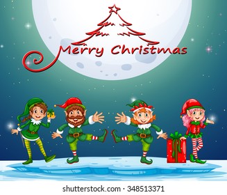 Christmas night with elf and present illustration