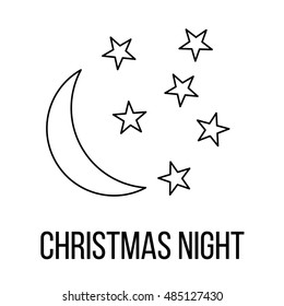 Christmas night icon or logo line art style. Vector Illustration.