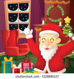 Christmas night illustration with characters