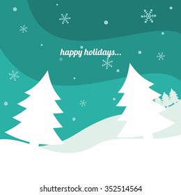 Christmas Night Landscape with Pine Trees