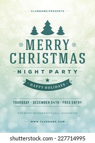 Christmas night party poster or flyer vector illustration. Merry christmas design template vector background.