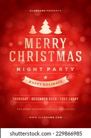 Christmas night party poster or flyer vector illustration. Merry christmas design template vector background.