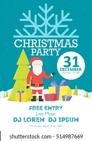 Christmas night party poster or flyer vector illustration. Merry christmas design template vector background.