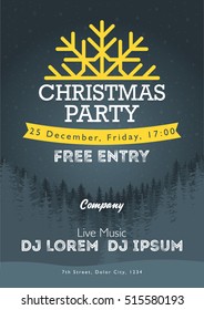 Christmas night party poster or flyer vector illustration. Merry christmas design template vector background.