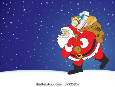 Christmas night, Santa Claus with presents