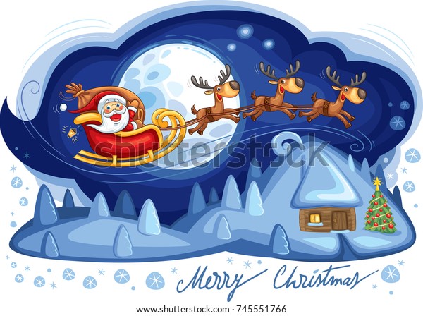 Christmas Night Santa Claus Sleigh His Stock Vector (Royalty Free ...