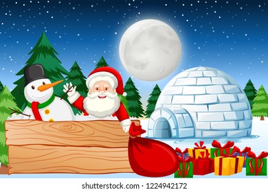 Christmas night with santa illustration