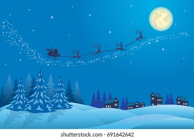 Vector Illustration Santa Sleigh Flying Over Stock Vector (Royalty Free ...