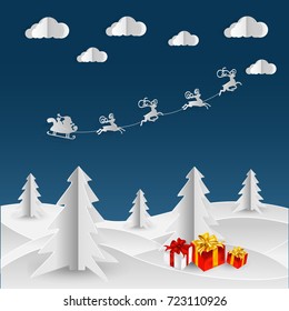 Christmas night in the snow background and blue sky. Vector