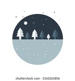 Christmas night tree land. Simply flat design.