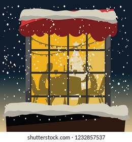 Christmas at night vector illustration