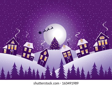 Christmas night vector illustration in violet range