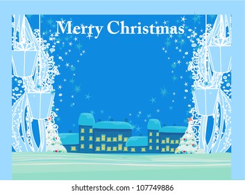 Christmas night in the village card