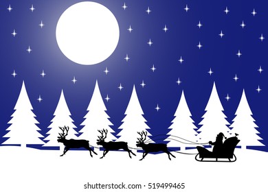 Christmas night in the winter forest.