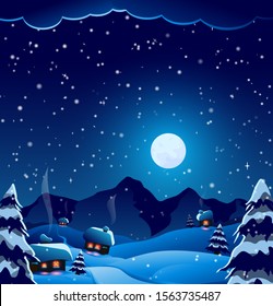 christmas night winter vector landscape card background pattern. merry christmas and happy new year!