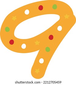 Christmas nine number decoration lettering. Garlands, flags, labels, bubbles, ribbons and stickers. Collection of Merry Christmas decorative icons