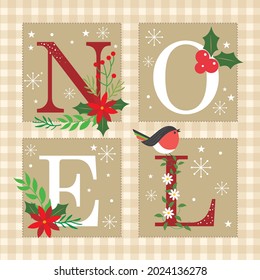 Christmas noel and decorations for christmas card, gift bag or box design