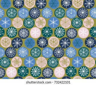 Christmas, Noel, New Years nowflakes. Hand-drawn winter seamless patterns. Decorative background for fabric, textile, wrapping paper, card, invitation, wallpaper, web design