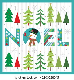 Christmas noel and tree pattern for christmas card