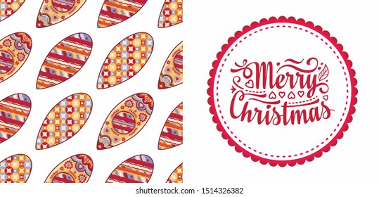 Christmas. Noel. Weihnachten. Christmas seamless pattern and lettering greeting card. Beautiful Christmas pattern and lettering greeting card