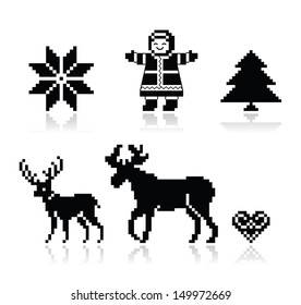 Christmas nordic pattern vector icons set 