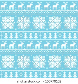 Christmas nordic seamless pattern - deer, snowflakes and trees
