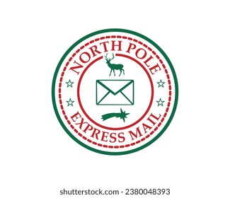 Diseño del sello de goma del correo del Polo Norte de Navidad Express sobre fondo blanco