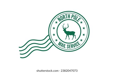 Diseño del sello de goma del Servicio de Correo del Polo Norte de Navidad sobre fondo blanco