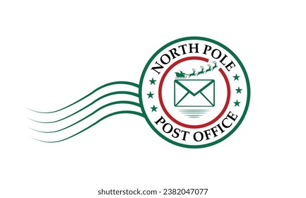 Diseño del sello de goma de la oficina de correos del Polo Norte de Navidad sobre fondo blanco