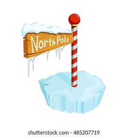 Christmas North Pole sign. Holiday object with ice floe, icicle and snow