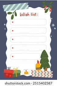 Christmas Notepad Wish List Page Vector Illustration