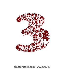 Christmas Number 3 on White Background