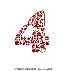Christmas Number 4 on White Background