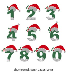 Christmas numbers vector in green and red