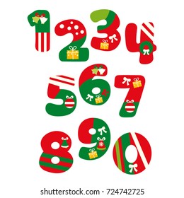 Christmas Numbers Vector In Green And Red.