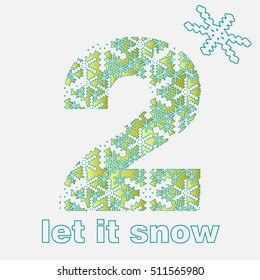 christmas numeral with snowflakes. Vector ornamental. Numeral 2