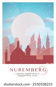 Christmas Nuremberg retro poster for winter festives, New Year. Greetings, happy holidays and merry xmas from Germany vector postcard layout