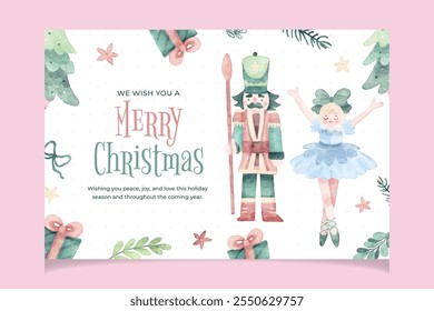 Christmas Nutcracker Banner Template in Watercolor Style