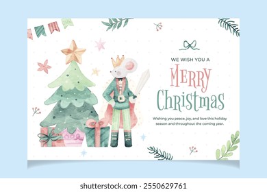 Christmas Nutcracker Banner Template in Watercolor Style