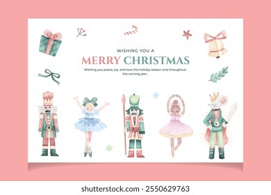 Christmas Nutcracker Banner Template in Watercolor Style