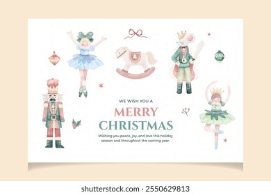 Christmas Nutcracker Banner Template in Watercolor Style