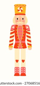 Christmas Nutcracker with a candy cane design. A traditional wooden toy soldier.