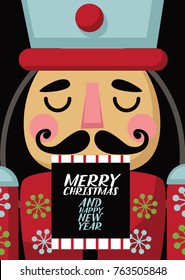 Christmas nutcracker cartoon illustration. Wooden soldier toy gift from the ballet. EPS 10 vector illustration.