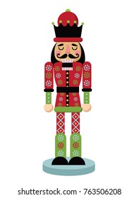 Christmas nutcracker cartoon illustration. Wooden soldier toy Nutcracker gift from the ballet. EPS 10 vector illustration.